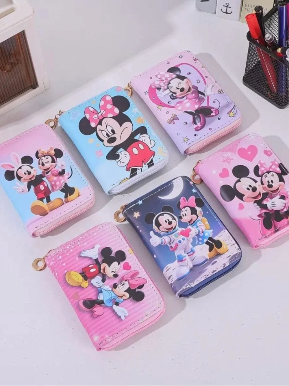 Bundle (6) Disney Kids Minnie & Mickey Small Zip Wallets - Pink, Blue, Purple